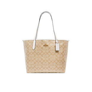 COACH 蔻驰女包托特包CITY系列大号老花通勤手提包单肩包拼色卡其