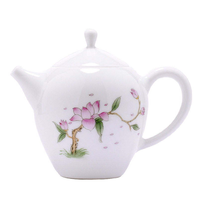 观禅陶瓷手绘粉彩玉兰花功夫茶壶