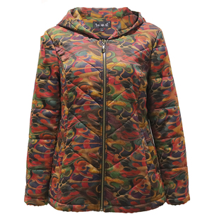 中老年品牌女装冬装新款真丝莨绸香云纱连帽加厚保暖棉衣妈妈棉袄