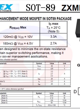 ZXMN3A01Z SOT-89 MOSFET 场效应管 MOS