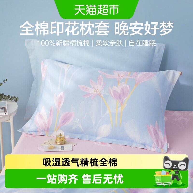博洋全棉枕套一对装家用纯棉枕头套加厚100枕芯套男48cmx74cm夏季