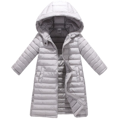 连帽儿童棉衣加长款轻薄过膝棉服