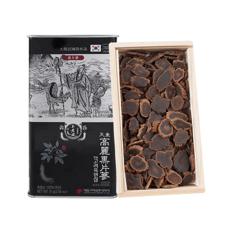 不老健6年根高丽参韩国红参片正品无糖人参切片礼盒装黑参片150g