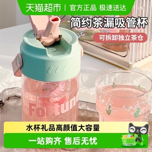 花茶吸管杯女学生大容量水杯礼品高颜值送人茶水分离塑料大肚杯子
