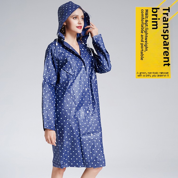 田希宇伊娃圆点水玉圆点风衣式女式雨衣新型防污加厚女式雨披