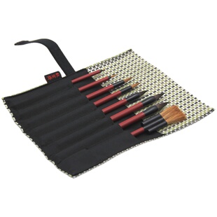 秋宏斋黑湘妃竹杆红漆杆狼毫灰尾水彩毛笔套装夏季鸣月系列赠笔帘