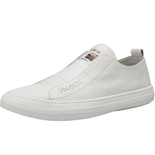 高端羊皮乐福潮鞋休闲百搭头层牛皮鞋子男鞋真皮小白鞋一脚蹬板鞋