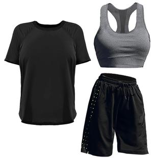 大码瑜伽服女夏季宽松速干健身衣跑步运动套装胖MM减肥晨跑四件套