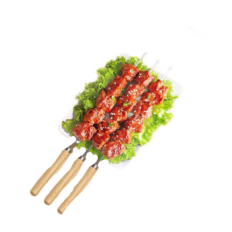 烧烤签子不锈钢木柄扁签串羊肉烤肉食品级户外烤串工具家用烧烤针