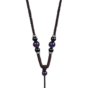 纯手工编织二毫米细款男女式天然紫水晶项链吊坠挂件绳子可调节款