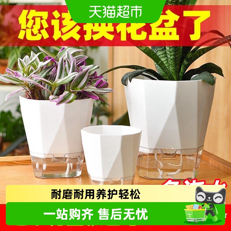 懒人自动吸水花盆清仓塑料树脂简约仿陶瓷绿萝箩多肉室内水培花盆