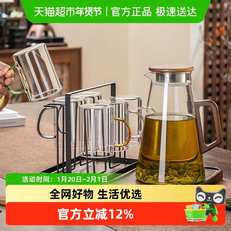 高颜值高硼硅玻璃杯套装家用客厅待客家庭喝水杯子茶杯带把手茶具,餐饮具,玻璃杯,淘宝优惠券,粉丝福利购,淘宝优惠卷