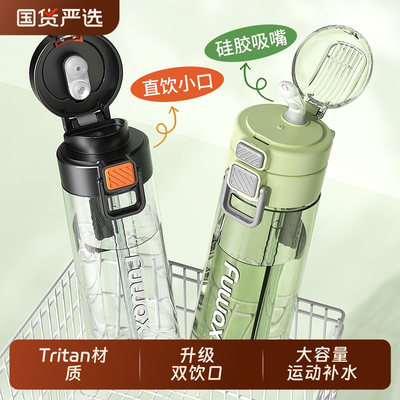 水杯大容量男女生儿童学生便携上学专用运动水壶夏日塑料吸管杯子