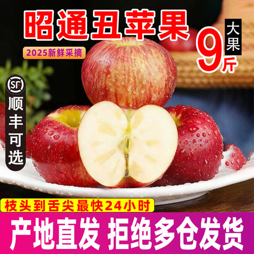 云南昭通市丑苹果红露水果新鲜整箱当季9斤富士糖心苹果绍通包邮5