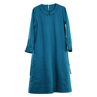 忘城亚麻加绒娃娃领文艺长裙