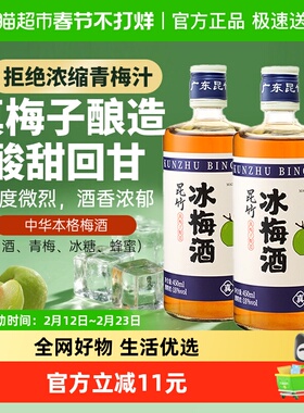 昆竹牌冰梅酒18度中醺青梅酒果酒本格梅酒梅子酒450ml*2瓶