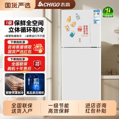 志高一级能效小冰箱家用小型宿舍租房用办公室双门大容量电冰箱