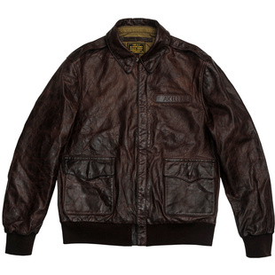 AKCLUB  冬季新款复古A-2真皮飞行夹克翻领皮夹克男工装