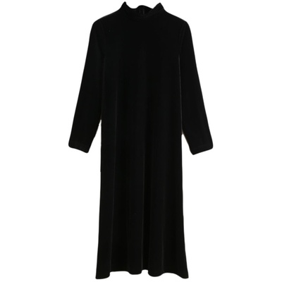 气质高端金丝绒宽松连衣裙高立领