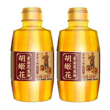 胡姬花古法小榨花生油400ml×2瓶压榨花生油宿舍用家用炒菜食用油