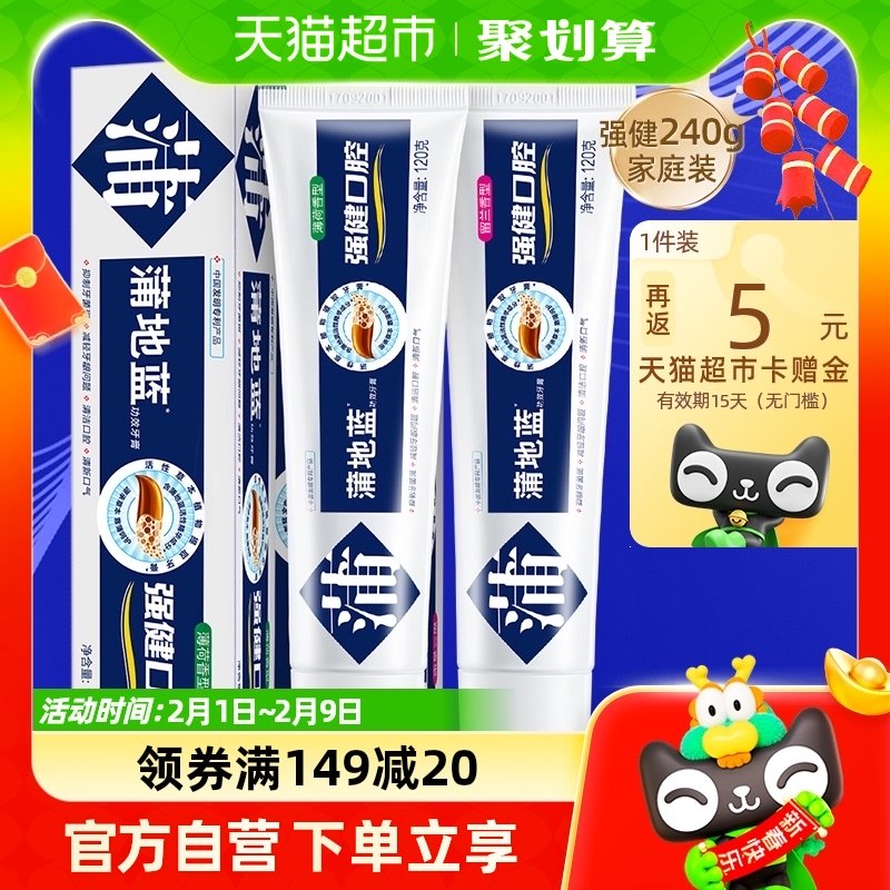 蒲地蓝牙膏强健口腔薄荷留兰香味减轻牙龈问题清新口气120g×2支