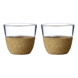 丹麦VIVA 克缇卡耐高温玻璃茶杯加厚耐热茶杯软木茶杯两件套0.2L