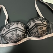 YI75C 75D 粉黑蕾丝半杯聚拢舒适软钢圈文胸可插片三排扣10840762