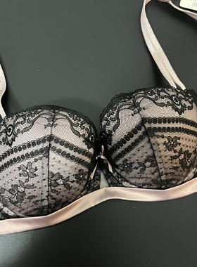 YI75C 75D 粉黑蕾丝半杯聚拢舒适软钢圈文胸可插片三排扣10840762