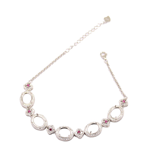 S925纯银手链空托女款多石位四爪DIY蜜蜡松石玉石南红镶嵌托8*10