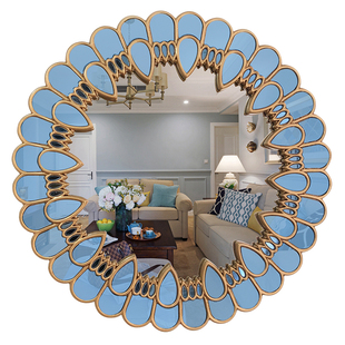 欧式装饰镜圆形壁挂玄关镜壁炉镜定制壁饰镜子沙发背景镜餐边挂镜