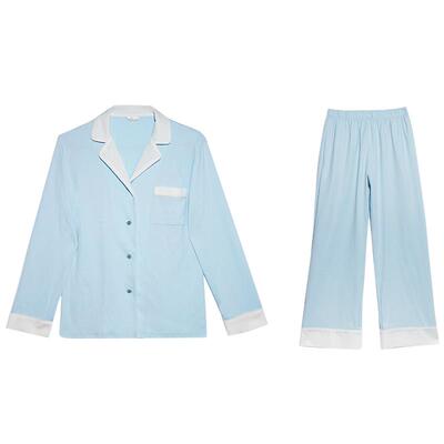 noirtease春秋有机撞色长袖睡衣