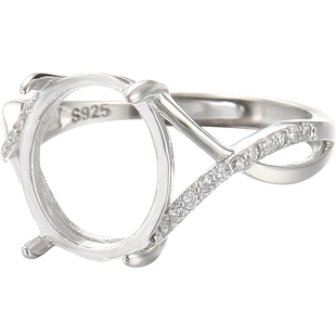 925银戒指空托镀白金玫瑰金戒指托镶嵌蜜蜡琥珀松石纯银戒托10*12