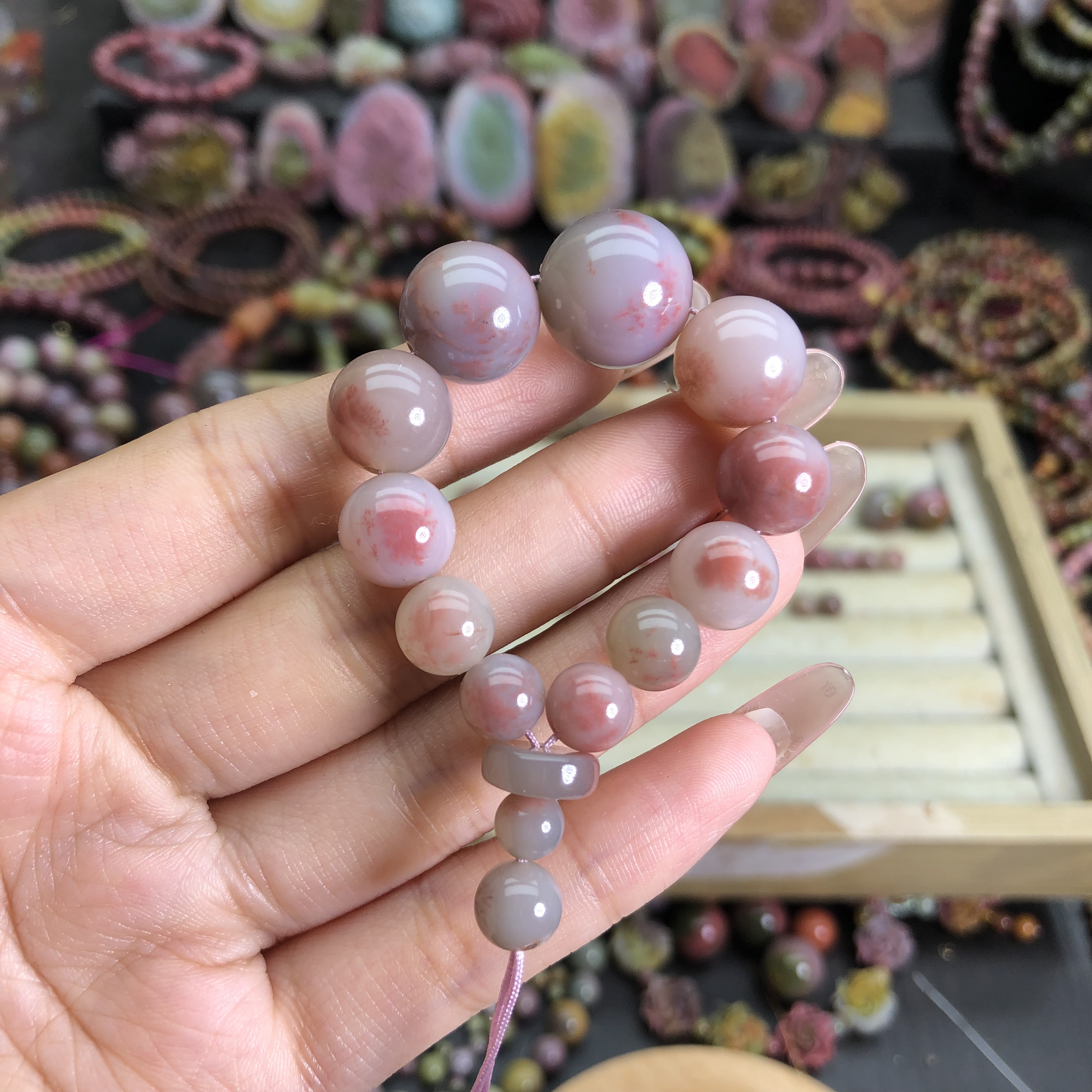 四川大凉山天然盐源玛瑙粉色草花珠手串手持手捻项链多有款