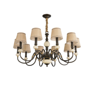 美式全铜吊灯北欧现代客厅餐厅黑色乡村纯铜灯具简美灯饰玉石灯