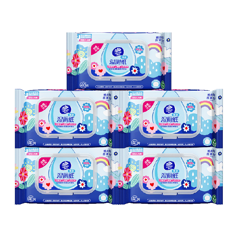 【下拉享优惠】维达多巴胺湿厕纸40片5包温和清洁实惠装新旧交替,洗护清洁剂/卫生巾/纸/香薰,湿厕纸,淘宝优惠券,粉丝福利购,淘宝优惠卷
