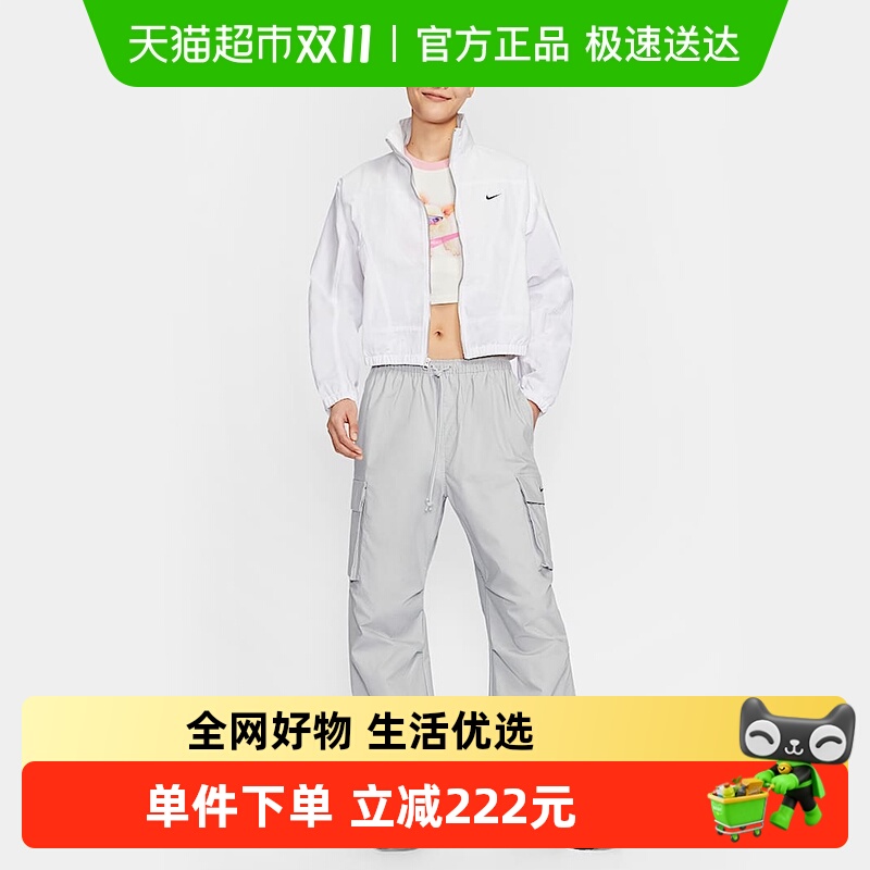 Nike耐克外套女25春新款宽松运动休闲刺绣短款立领夹克HJ1000-100