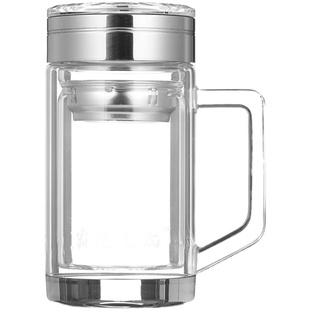 双层玻璃杯带把手柄钻石水晶杯过滤水杯高档商务办公家用泡茶杯子