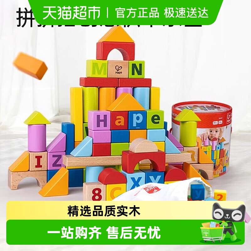 Hape木制积木大颗粒1-6岁宝宝启蒙儿童早教幼儿拼搭玩具生日礼物