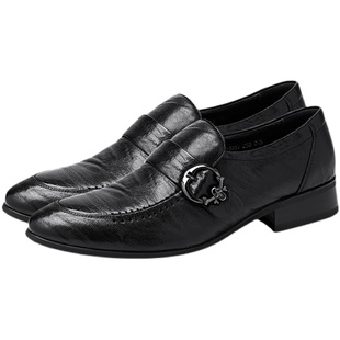 山羊皮鞋男套脚商务正装皮鞋硬底耐磨真皮四季鞋厚底增高加绒单鞋