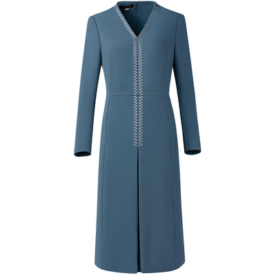 靓诺秋冬裙子不规则拼接字领蓝色