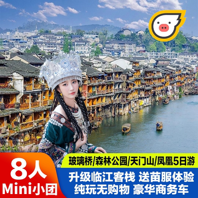 2-8人VIP纯玩小团张家界森林公园凤凰古城天门山5天4晚全景游