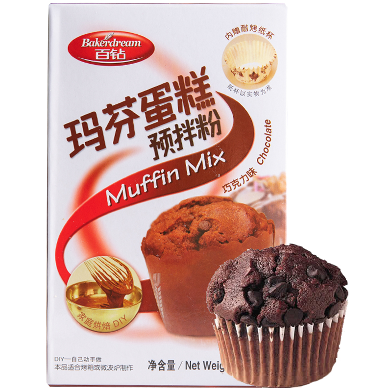 安琪百钻 玛芬蛋糕预拌粉 麦芬烤箱蛋糕 马芬巧克力味300g 送纸杯