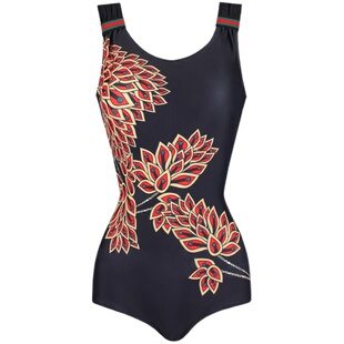 凯迪龙露背泳衣性感连体三角背心游泳衣聚拢保守复古花显瘦泳装女