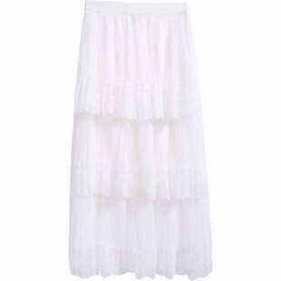 层层蛋糕裙半身裙中长款很仙的a字白色网纱裙长裙春夏新款女