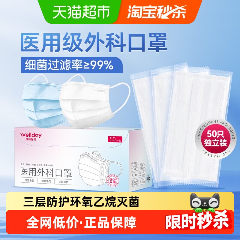 维德医疗医用外科口罩独立三层防护口罩灭菌级轻薄透气夏季防晒 - 实物图