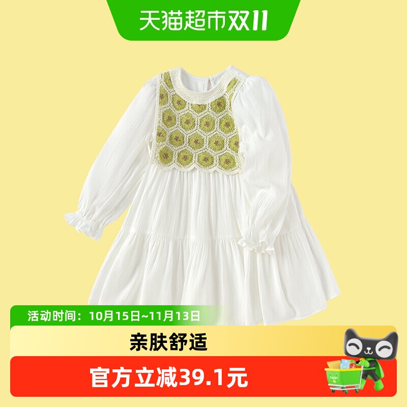 巴拉巴拉童装女童连衣裙2025秋季新款假两件文艺风格亲肤舒适