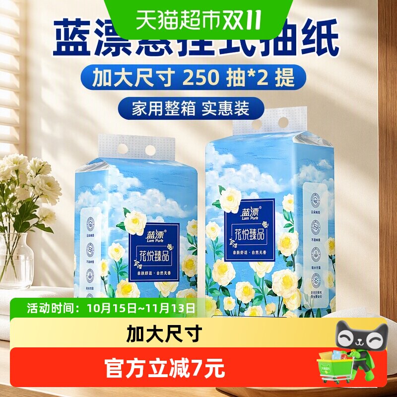 蓝漂悬挂式抽纸250抽*2提家用整箱实惠装大包卫生纸抽取式面巾纸