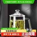 1只玻璃水杯家用商务会议接待 青苹果带盖带把茶饮杯泡茶杯350ml