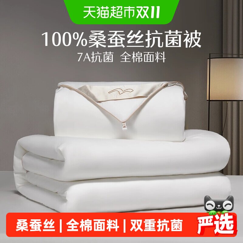 水星家纺100桑蚕丝冬被抗菌四季被二合一蚕丝被秋冬被芯