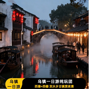 乌镇一日游纯玩团东栅西塘西栅 水乡古镇赏夜景多地出发一日游